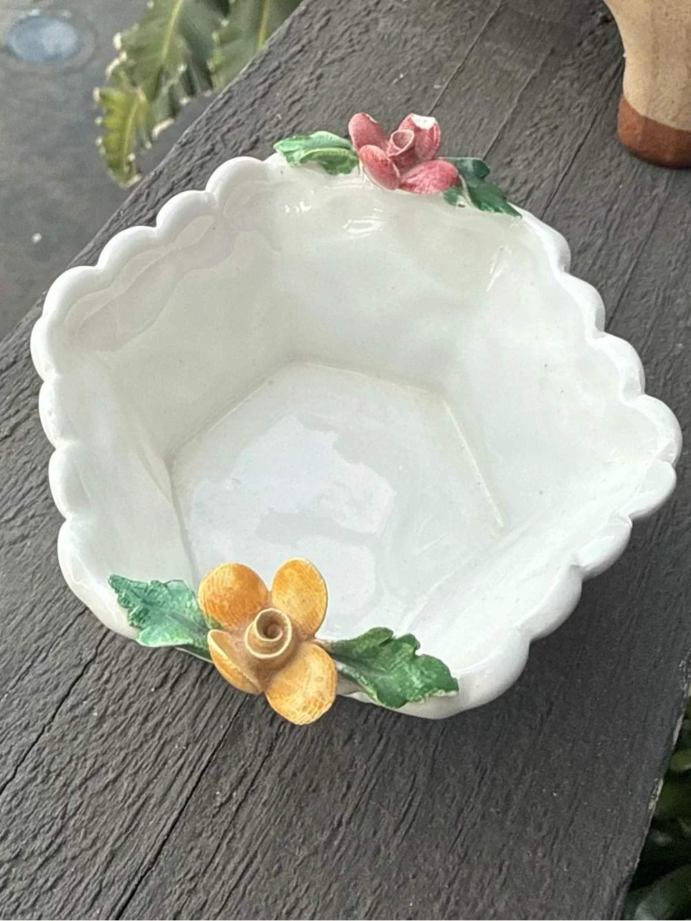 White Ceramic Floral Trinket Dish
